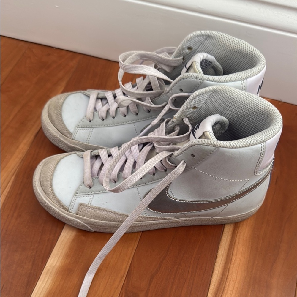 Silver and Gray High-Top Nike Sneakers